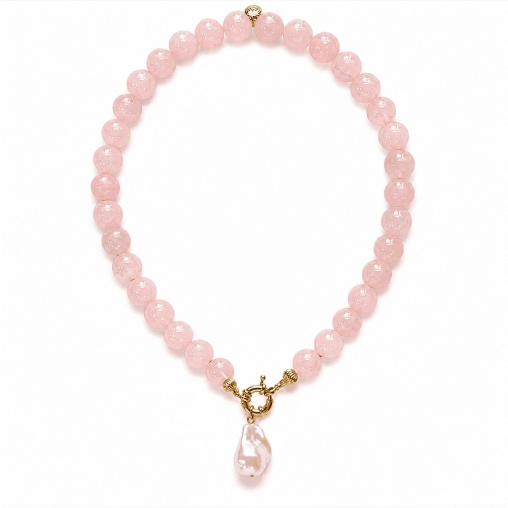 Blush Pink Bead Necklace with Pearl Drop